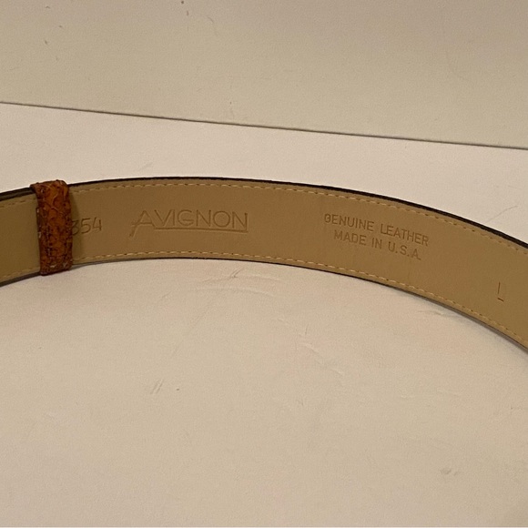 AVIGNON BELT BROWN LEATHER TEXTURED CROC LOOK SILVER O RING BUCKLE SIZE L USA - Picture 12 of 12